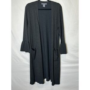 Kate & Mallory Womens Open Long Line Gray Cardigan Size L Long Sleeve Tulip Cuff